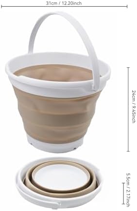 SAMMART 10L (2.6 Gallon) Collapsible Plastic Bucket - Foldable Round Tub - Portable Fishing Water Pail - Space Saving Outdoor Waterpot. Size 31cm Dia (White/Latte (Set of 2))