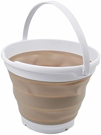 SAMMART 10L (2.6 Gallon) Collapsible Plastic Bucket - Foldable Round Tub - Portable Fishing Water Pail - Space Saving Outdoor Waterpot. Size 31cm Dia (White/Latte (Set of 2))