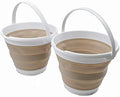 SAMMART 10L (2.6 Gallon) Collapsible Plastic Bucket - Foldable Round Tub - Portable Fishing Water Pail - Space Saving Outdoor Waterpot. Size 31cm Dia (White/Latte (Set of 2))