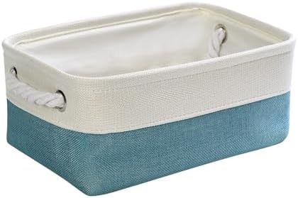 TheWarmHome Fabric Storage Bin with Handles,Storage Basket for Home Storage and Organization, Shelf Basket with Cover for Living Room Bedroom Decor Closet（White & Green,Small ,11.8L×7.9W×5.2H