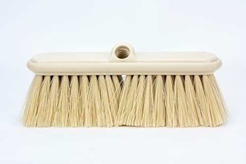 SPARTA Flo-Thru Heavy-Duty Deck Scrub Brush Nylon Bristled, Boat and Floor Scrub Broom with Protective Bumper for Floors and Large Equipment, Plastic, 9.5 Inches, Tan