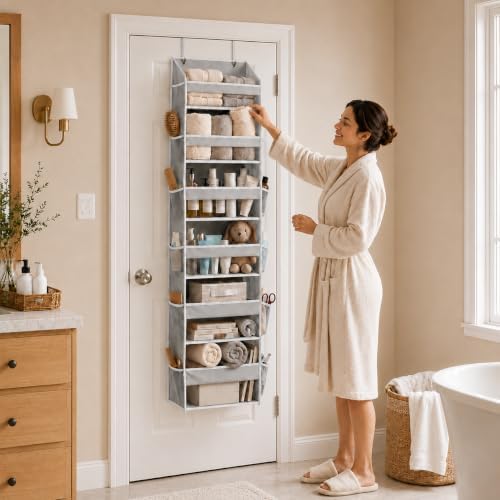 HOMELUX THEORY Over the Door Organizer, 6-Tier, 100D Fabric, Light Gray 1pc