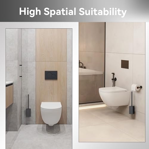 BVL Toilet Brush and Holder Black Toilet Bowl Brush for Ceaning with Stainless Steel Handle Wall Mounted
