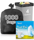 Teivio Small Black Trash Bags 4 Gallon 1000 Count Kitchen Bulk Garbage Bags