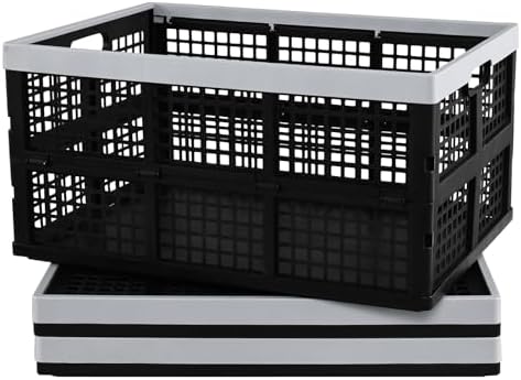 3-Pack 66 L Large Plastic Collapsible Storage Crates, Black