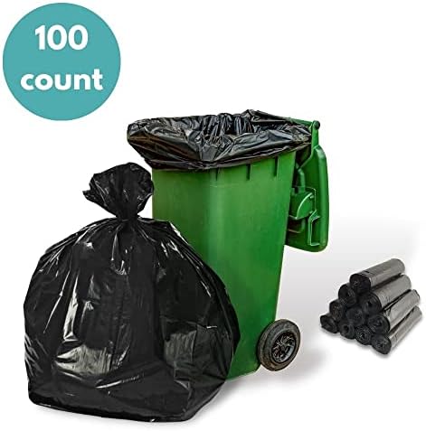 PSBM 33 Gallon Black Trash Bag, 100 Bags, 1.5 Mil Thick, For Commercial Kitchen, Warehouse, Office, Janitorial, Can Liners, Large Garbage Bags