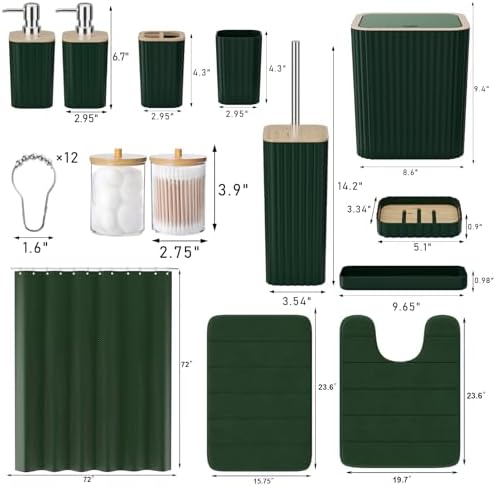 XLHOMO Bathroom Set - Green Bathroom Set with Shower Curtain and Rugs