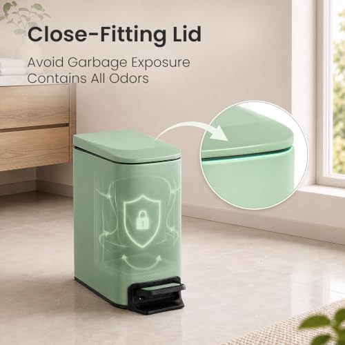 Cesun Small Bathroom Trash Can with Lid, 1.6 Gal, Soft Close, Sage Green