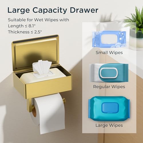 FORIOUS Toilet Paper Holder with Shelf, Wall-Mounted Modern Wipes Dispenser