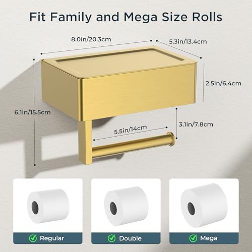 FORIOUS Toilet Paper Holder with Shelf, Wall-Mounted Modern Wipes Dispenser