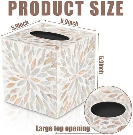 Reallnaive 5.9 Inch Cube Mother of Pearl Tissue Box Cover Ceramic Decorative Tissue Box Holder, Square Napkin Holder Rustic Napkin Dispenser Organizer for Table Bathroom Office (Ivory Cream Floral)