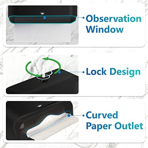 , Multifold/Trifold/C Fold Papers Dispenser, Bathroom Hand Towels Wall Mounted Tissue Holder, No-Drill Adhesive Commercial or Home Black