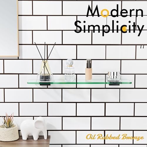 KOKOSIRI Wall Shelves for Bathroom Glass Floating Shelf 20-Inch Kitchen Rack Shower Storage, 2 Pack Oil Rubbed Bronze Stainless Steel B1107ORB-L20-P2