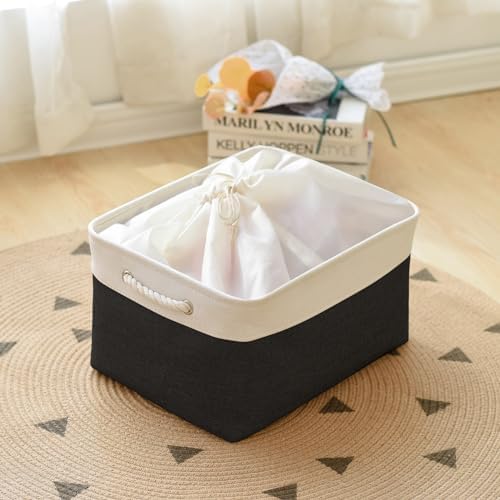 TheWarmHome Organization and Storage Basket for Organizing - Jumbo 3 Pack 17.7x13.8x9.7 inch Fabric Storage Cubes for Closet Gifts Organizer Empty Book (White & Black)