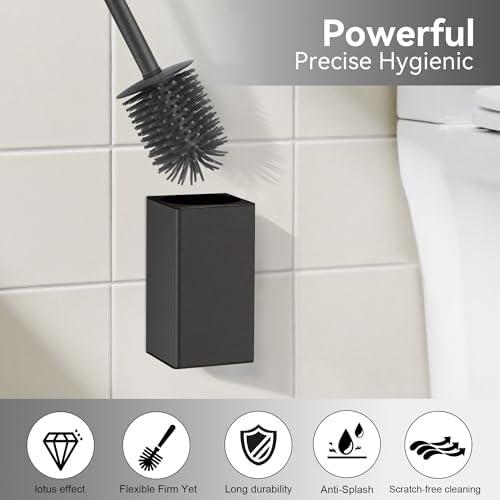 BVL Toilet Brush and Holder Black Toilet Bowl Brush for Ceaning with Stainless Steel Handle Wall Mounted