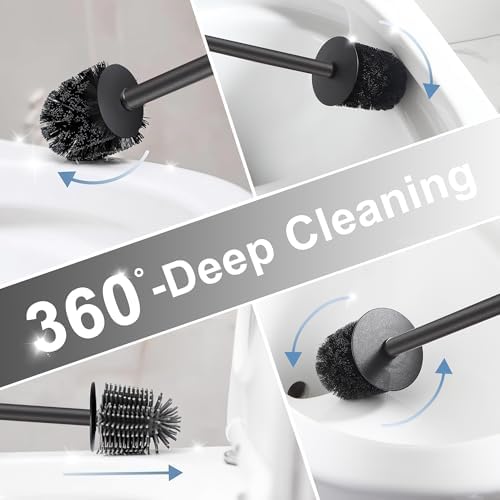 BVL Toilet Brush and Holder Black Toilet Bowl Brush for Ceaning with Stainless Steel Handle Wall Mounted