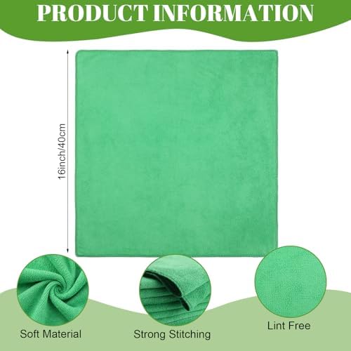 Nuenen Car Microfiber Clean Cloths, Green, 16 x 16 Inch, 60 Pcs