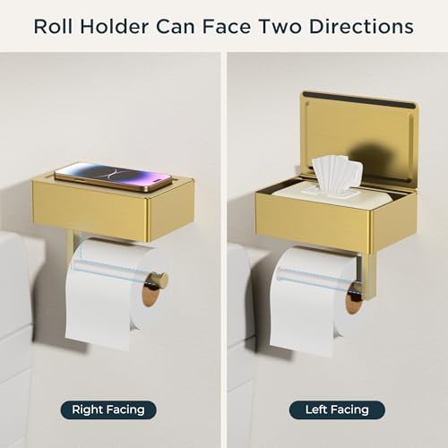 FORIOUS Toilet Paper Holder with Shelf, Wall-Mounted Modern Wipes Dispenser