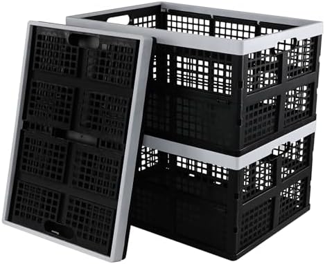 3-Pack 66 L Large Plastic Collapsible Storage Crates, Black
