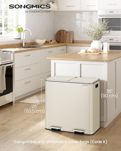 SONGMICS Trash Can, 2 x 10.6 Gallon (2 x 40 L), Almond Color