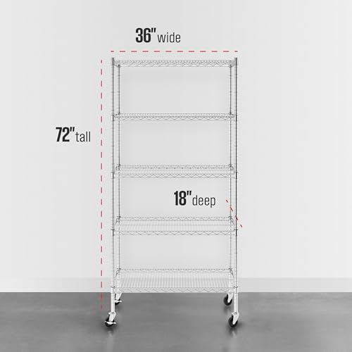 SafeRacks NSF 5-Tier Heavy Duty Steel Wire Rack w/Wheels (18"x36"x72")