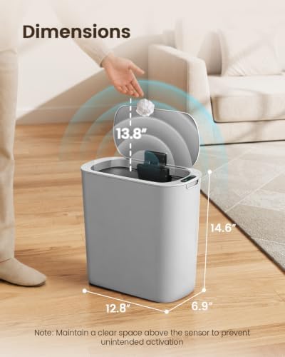 TIPGO 5 Gallon Automatic Bathroom Trash Can with Lid, Gray, Touchless