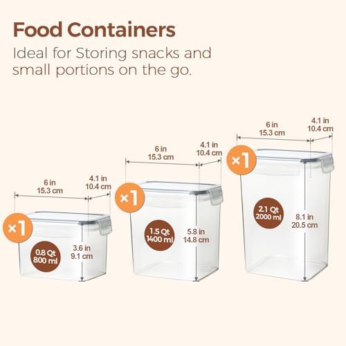 ComSaf Airtight Food Storage Containers with Lids 0.8/1.5/2.1Qt 3Pack
