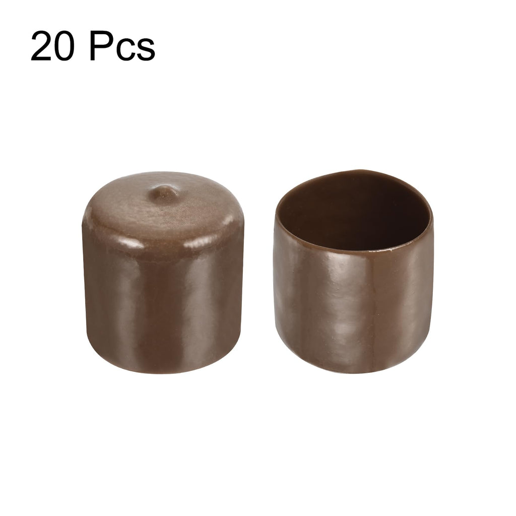 20pcs Rubber End Caps 34mm ID Vinyl PVC Round Tube Bolt Cap Cover Screw Thread Protectors Brown