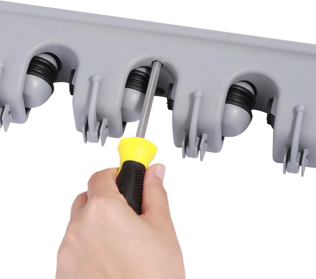 2 Pack Mop and Broom Holder Wall Mounted 4 Position Storage Rack with 5 Retractable Hooks Holds up to 9 Tools Utility Weatherproof Holder for Garage Storage Systems Broom Organizer