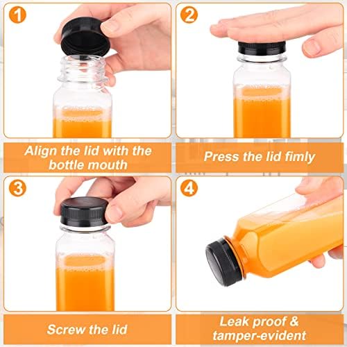 Xinnun 16oz 200 PCS Plastic Juice Bottles with Caps Bulk, Black