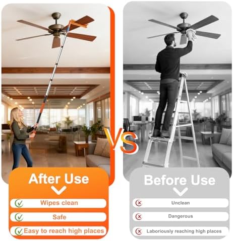 LAANPOLE 26FT Reach Ceiling Fan Cleaner Duster, Fan Blade Cleaner Kit with 5-20FT Extension Pole, Microfiber Duster & Replaceable Cleaning Cloth for Blades, Ceiling, Furniture