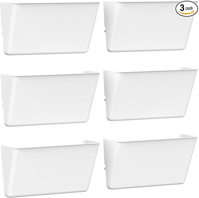 Gawerk Clear Acrylic Single Pocket, Plastic Hanging Wall Mount File Holder for Office Home (White, 6 Pack)