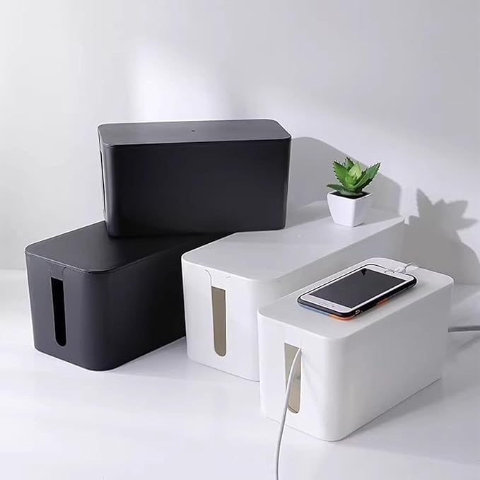 Cable Management Box Power Supply Hub Socket Storage Cable Box Wire Organizer with Cable Ties Cord Organizer Suitable for Living Room,Study and Office (Black, Small)