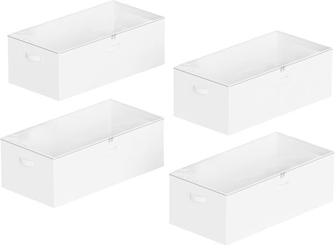 SpaceAid 4 Pack 10" High Under Bed Storage Containers, Large Underbed Storage Organizer Bins with Lids for Bedroom, Dorm, Clothes, Closet Organization, Bed Sheets and Blankets (White)