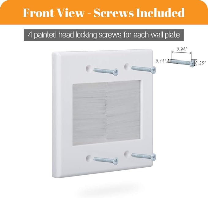 2 Gang Brush Wall Plate White 2 Pack, Double Gang Cable Management Kit for TV Coaxial, HDMI, Ethernet Cables, Speaker Wires and Power Cords Pass Through.