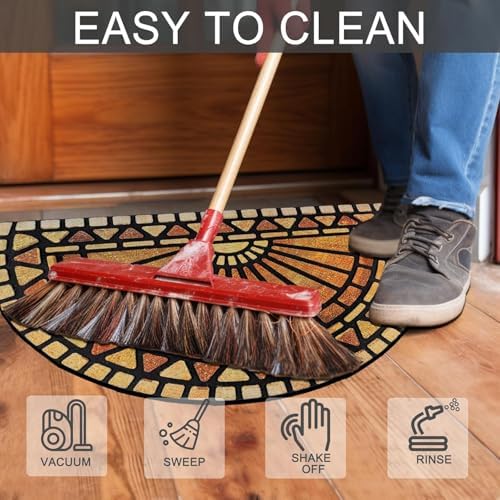CHICHIC Front Door Mat 24"x36" Outdoors Heavy Duty Rubber Mat, Semicircle