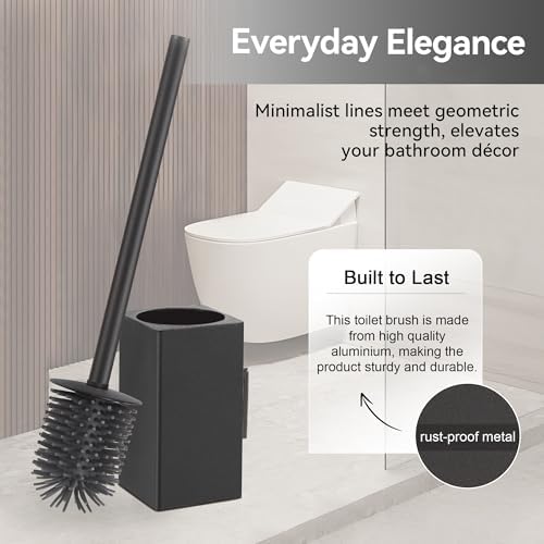 BVL Toilet Brush and Holder Black Toilet Bowl Brush for Ceaning with Stainless Steel Handle Wall Mounted