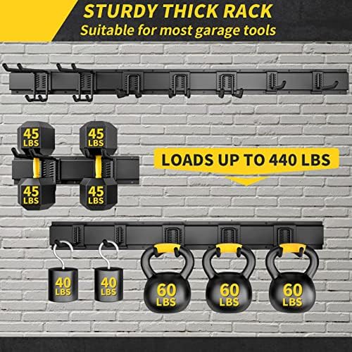 UUP 48" Garage Tool Organizer Wall Mount, 440lbs Garden Garage Storage Garage Organization with Adjustable Heavy Duty Hanging Hooks, Yard Rack Hanger System Shovel Rake Broom Ladder Holder, Men Gift