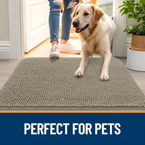 OLANLY Dog Door Mat for Muddy Paws 59x32, Super Absorbent Chenille Mud Mat