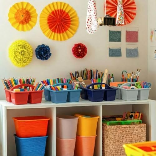 Kathfly 12 Pack Classroom Caddy Organizer with Handle Bulk, Blue Red