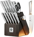 imarku Japanese High Carbon Stainless Steel Knife Set with Block, Precision-Forged Gyutou Kitchen Knives with Built-in Sharpener, Ultra-Sharp 10–15° Edge, Ergonomic Non-Slip Handle, Dishwasher Safe