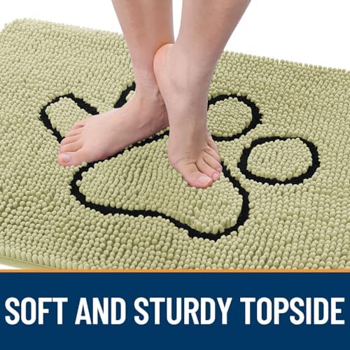 OLANLY Dog Door Mat for Muddy Paws 48x30, Paw Print Design Chenille Mud Mat