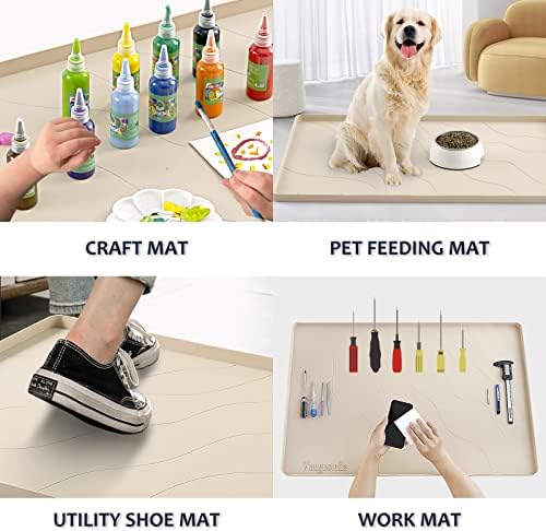 Heavy Duty Silicone Under Sink Mat for Kitchen Waterproof 34" x 22", Extra Thick Rubber Mat Drip Tray, Raised Edge Under Sink Liner, Prevent Drips, Leaks, Spills, Beige