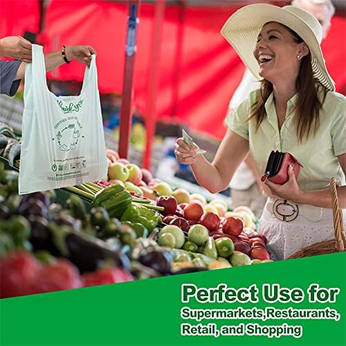 (Large) OrangeBio Certified Home Compostable Shopping Bags, 200ct, 12"x 6" x 20" (Extra Thick), Hold 20 lbs, Thank You/Grocery/Take Out/T Shirt/To-Go Bags for Retail, Grocery Store