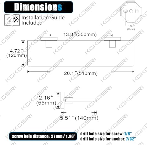 KOKOSIRI Wall Shelves for Bathroom Glass Floating Shelf 20-Inch Kitchen Rack Shower Storage, 2 Pack Oil Rubbed Bronze Stainless Steel B1107ORB-L20-P2
