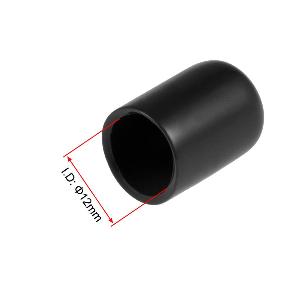 20pcs Rubber End Caps 12mm ID Vinyl Round Tube Bolt Cap Cover Thread Protectors Black (20 Count)