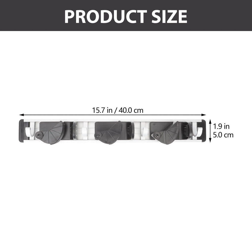 Punch free Wall Mounted Mop and Broom Holder Space Aluminum Rack with 4 Hooks Black Organizer for Cleaning Supplies Storage in Laundry Garage