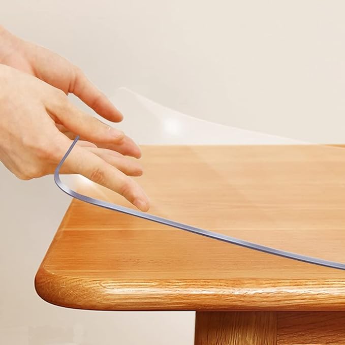 120x42 Inch Vinyl Clear Table Cover Protector Thicken Glass Plastic Table Protector for Dining Room Table Glass Plastic Tablecloth Protector Transparent Table Cloth Table Pad for Kitchen Wood Grain