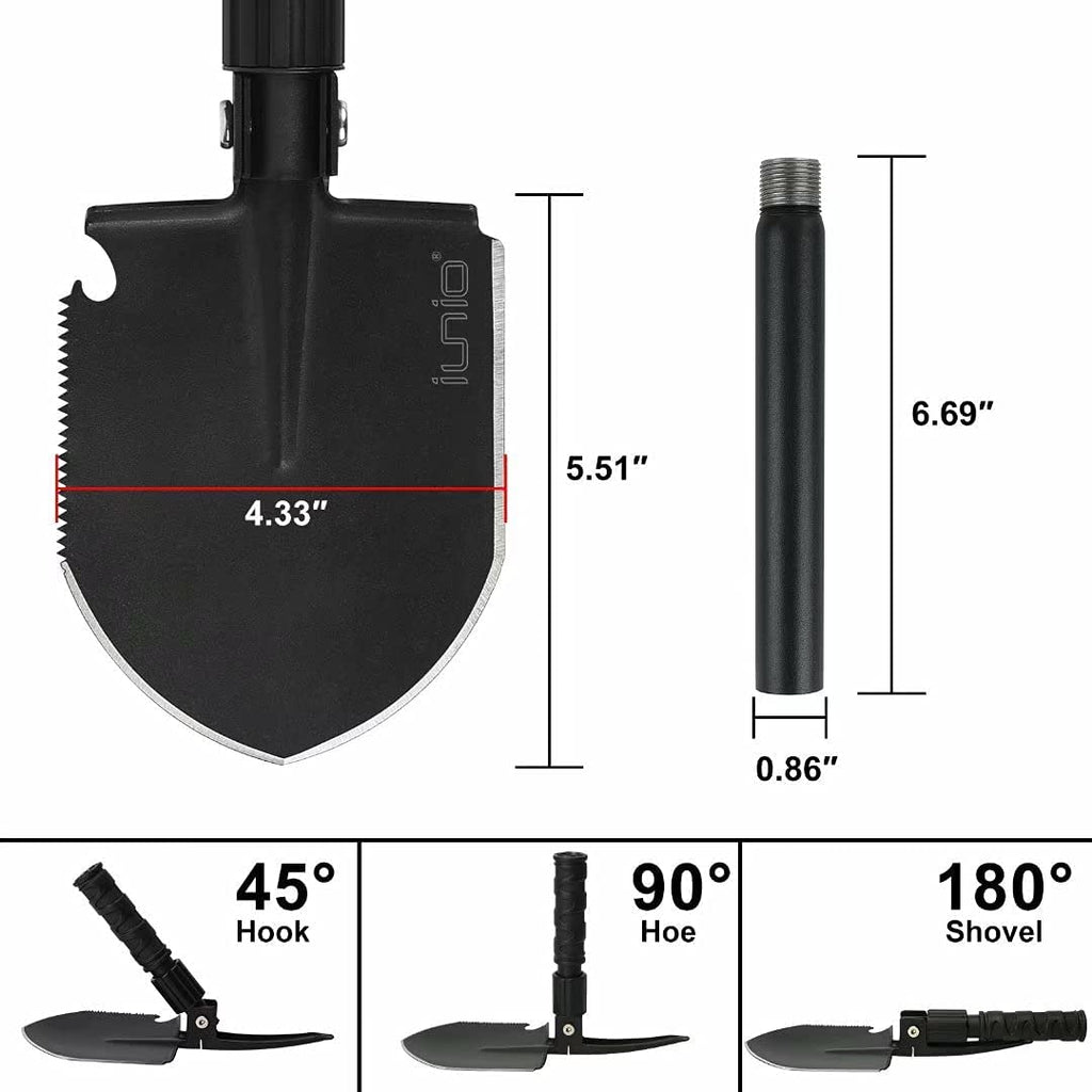 iunio Folding Camping Shovel 31in, Heavy-Duty Carbon Steel Survival Shovel