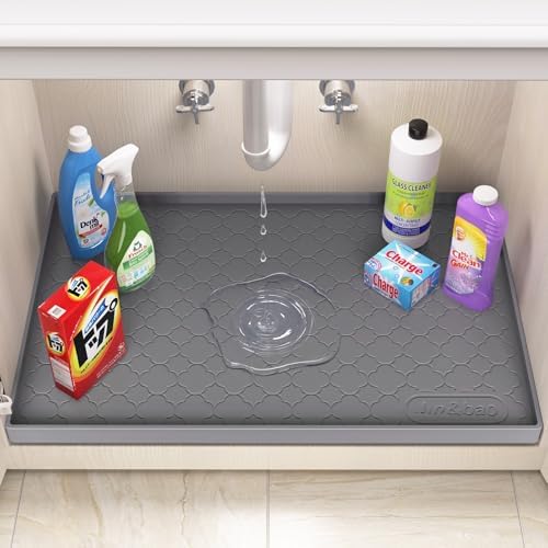 Jin&Bao Under Sink Mat 40" x 22" Waterproof Silicone Cabinet Kitchen Liner